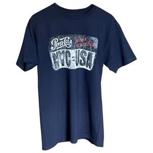 Pepsi Distressed NYC USA T Shirt Mens Medium Navy Graphic Logo NWT Vintage